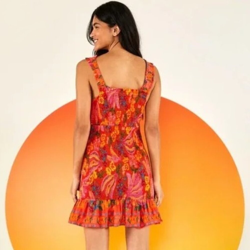 NWT Farm Rio Red Spring Banana Smocked‎ Mini Dress Size L - Picture 2 of 14